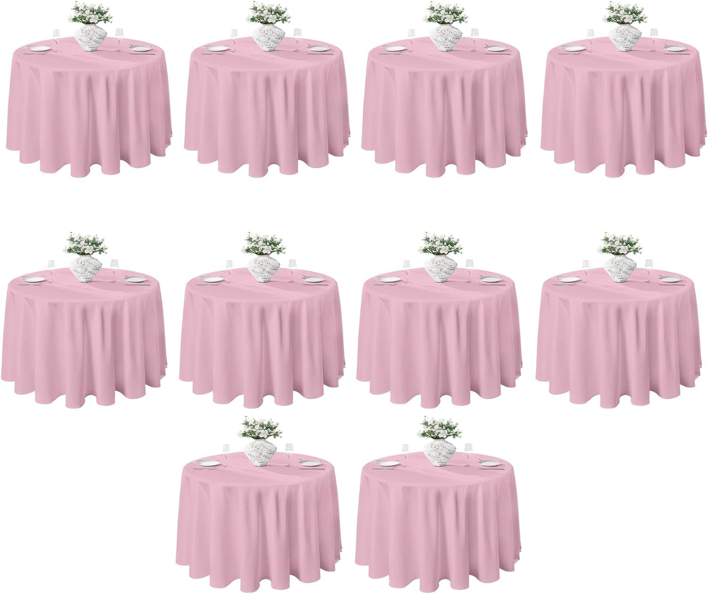 VidaFete Tablecloth 10 Pack 120inch Round Table Cloth Polyester, Stain Wrinkle Resistant Polyester Dining Table Cover for Kitchen Dinning Party Wedding Round Tabletop Buffet Decoration(Pink)