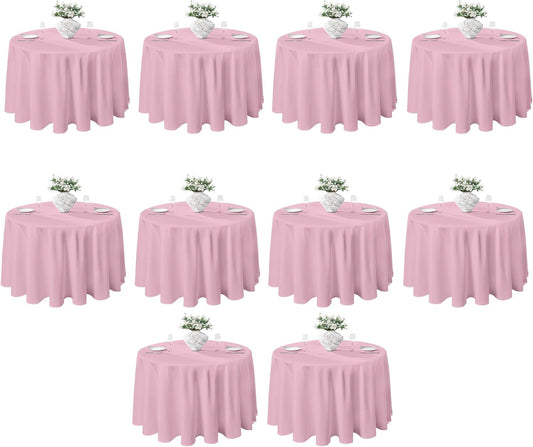 VidaFete Tablecloth 10 Pack 120inch Round Table Cloth Polyester, Stain Wrinkle Resistant Polyester Dining Table Cover for Kitchen Dinning Party Wedding Round Tabletop Buffet Decoration(Pink)