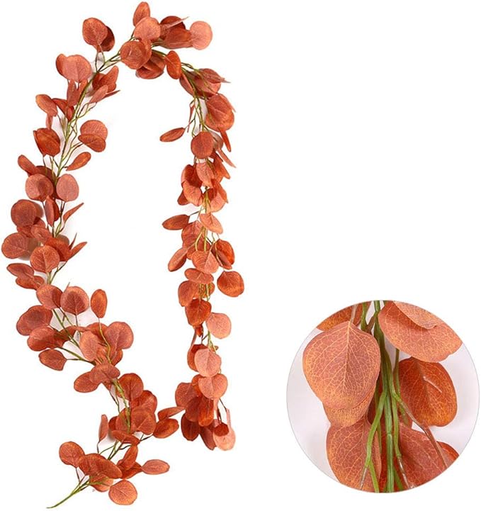 Kalolary 6.5 Feet Eucalyptus Garland, Artificial Silver Dollar Eucalyptus Leaves Garland Greenery Autumn Leaves Garland for Home Wedding Party Easter Dinner Decor