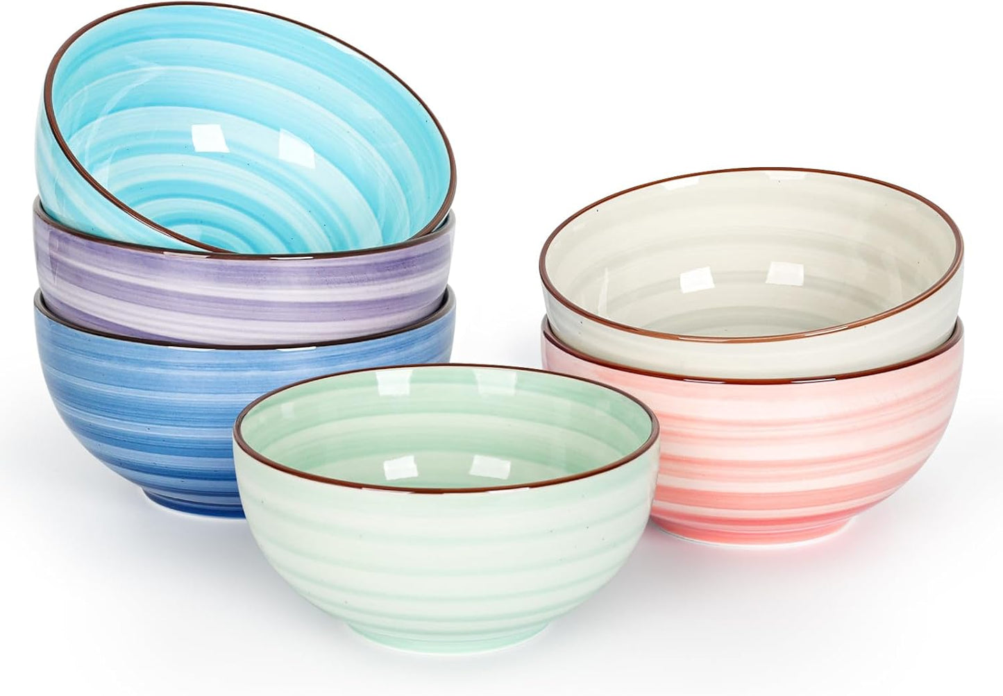 KitchenTour Dessert Bowls Set of 6, 12 OZ Ceramic Cereal Bowls for Kitchen, 4.7 Inch Small Bowls for Snack, Fruit, Ice Cream - Microwave & Dishwasher Safe, Assorted Warm Colors