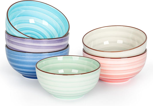 KitchenTour Dessert Bowls Set of 6, 12 OZ Ceramic Cereal Bowls for Kitchen, 4.7 Inch Small Bowls for Snack, Fruit, Ice Cream - Microwave & Dishwasher Safe, Assorted Warm Colors