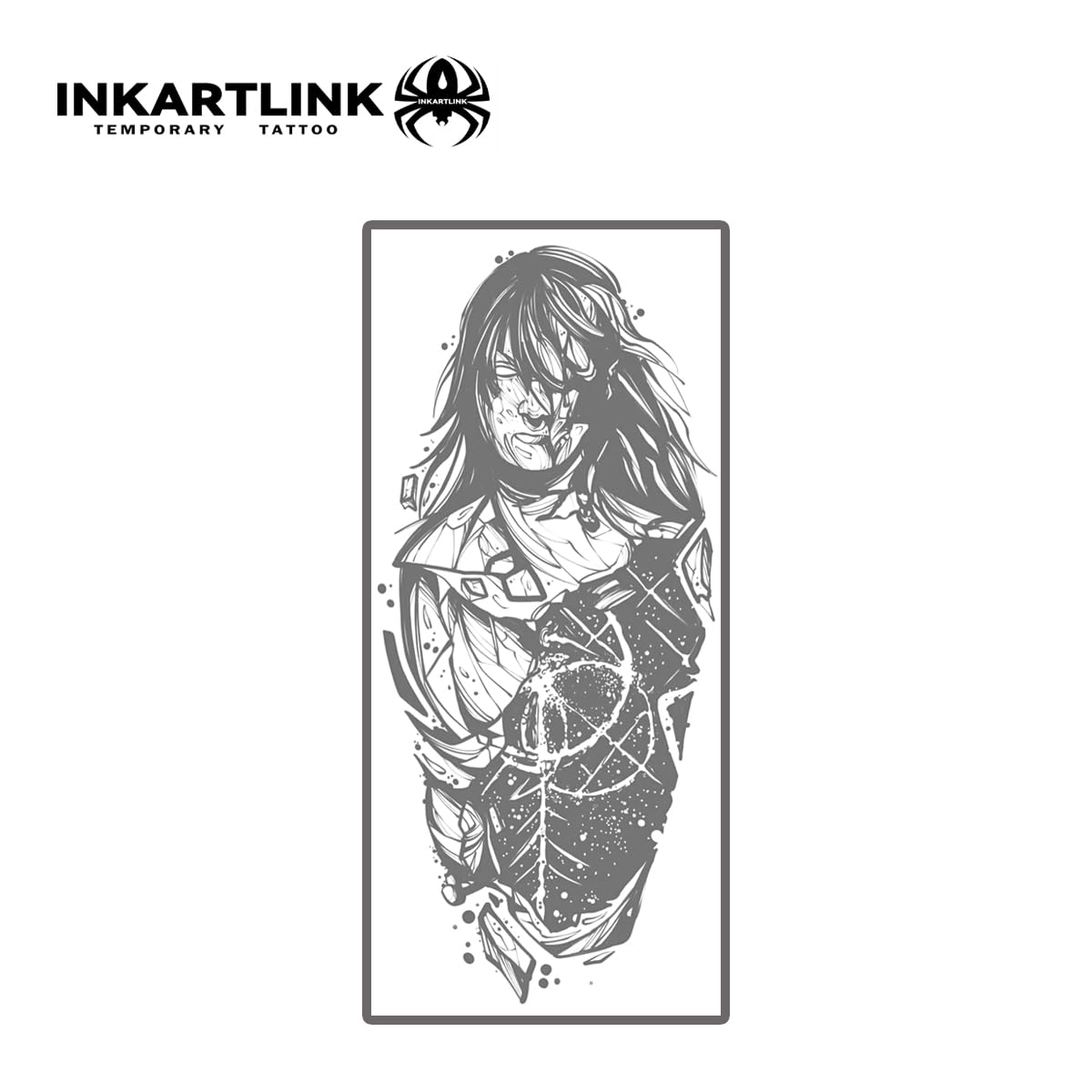 INKARTLINK Tattoo Tech, 2 Sheets Medium Semi Permanent Tattoo, Adult Art Design Temporary Tattoos, Lasts 1-2 Weeks, Waterproof, Realistic Look, No Reflection (warrior)