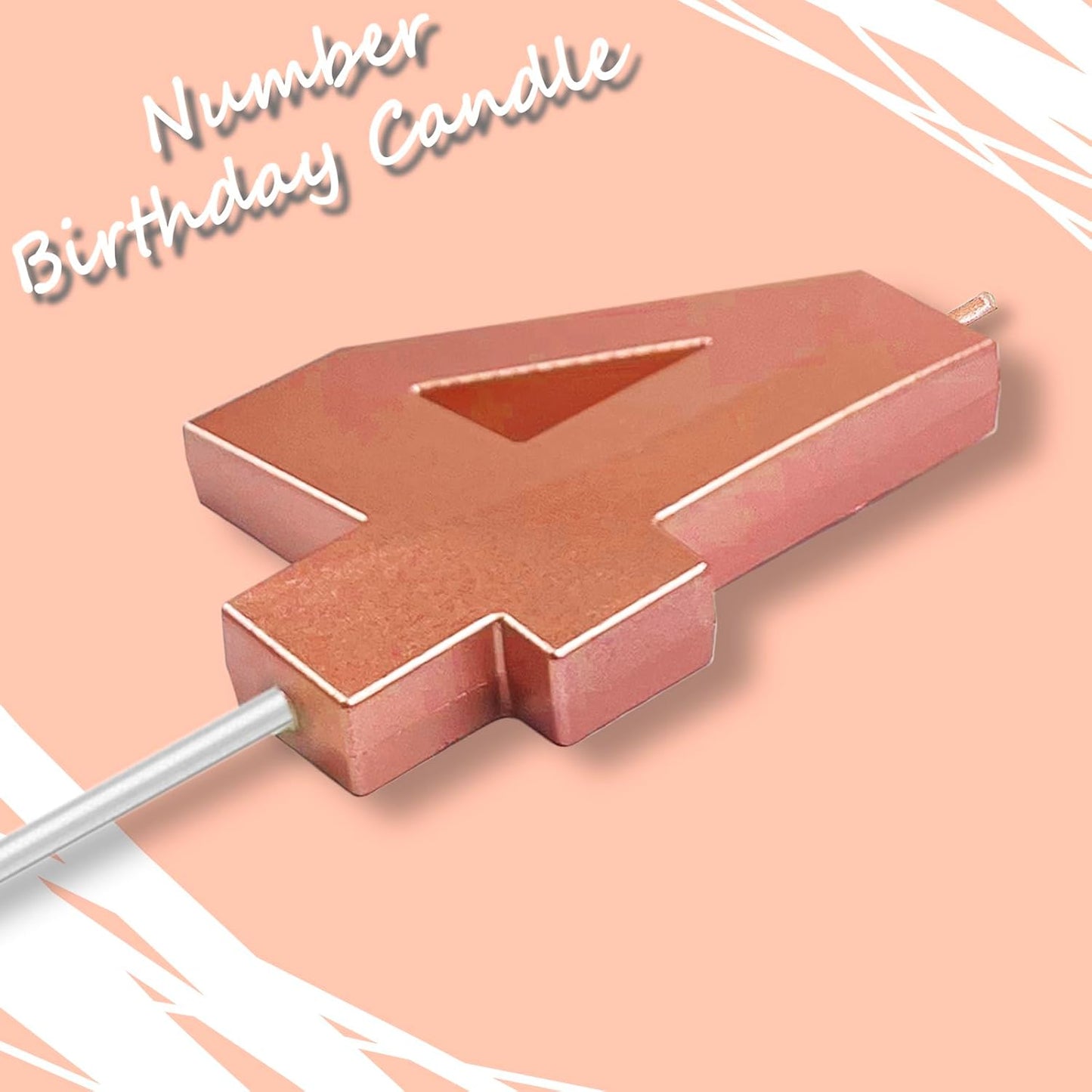 Rose Gold Number 4 Candles, 3D Diamond 2.76 Inch Cake Topper Birthday Candles for Wedding Anniversary Cake Decorations, Happy Birthday Party Decorations