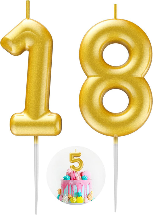 Gold Number 18 Candle Happy Birthday 3D Number Candles for Birthday Cake Party Decoration Wedding Anniversary Celebration Supplies