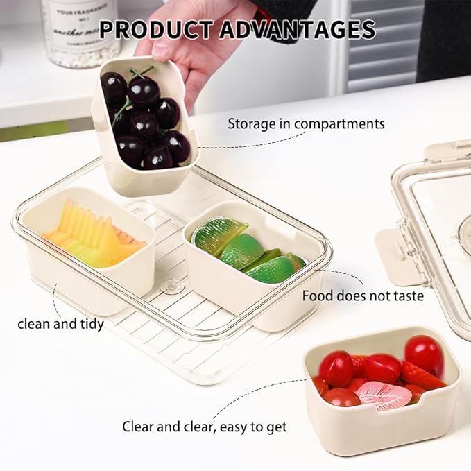 Small Snackle Box Container with Lid, 4 Compartment Travel Snack Container with Handle, Divided Serving Tray with Lid, Portable Snack Box for Candy, Fruits, Nuts, Snacks, Veggies