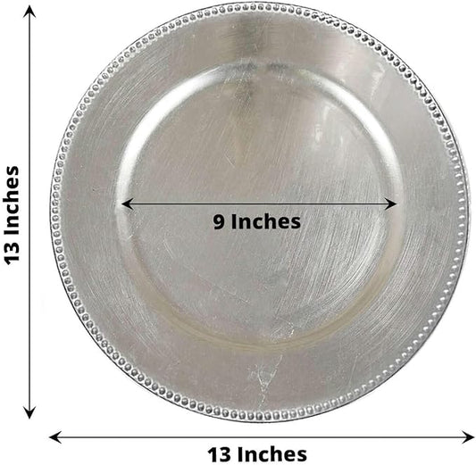 Efavormart 6 pcs 13" Metallic Silver Beaded Round Charger Plates for Tabletop Decor Holiday Decoration