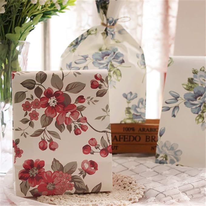 Suponey Floral Paper Bags Gift Bags Flower Party Favor Treat Bag Goody Bag with Stickers for Wedding Bridal Shower Anniversary Birthday Garden Party (16 Pcs)