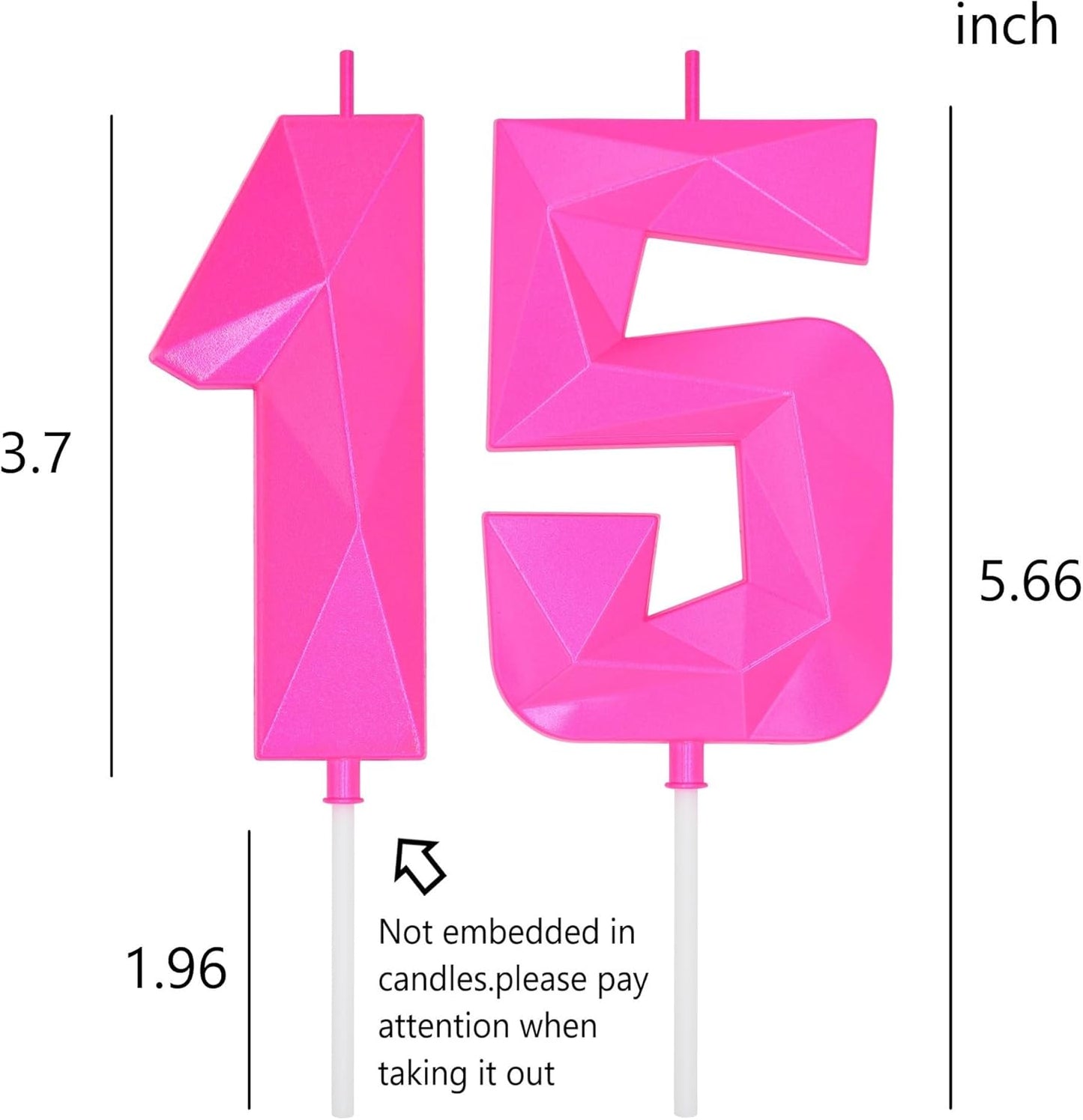 DERVENTA Large Birthday Candle Number 3D Pink 3.7 inch Party Celebration Anniversary Decoration Cake Topper 1 Piece (Number 15 Pink)