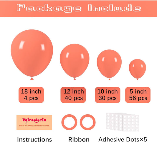 130pcs Coral Red Balloons Different Sizes 18" 12" 10" 5" Pastel Red Latex Balloon Garland Arch Kit for Birthday Baby Shower Graduation Wedding Valentine's Day Christmas Party Decorations