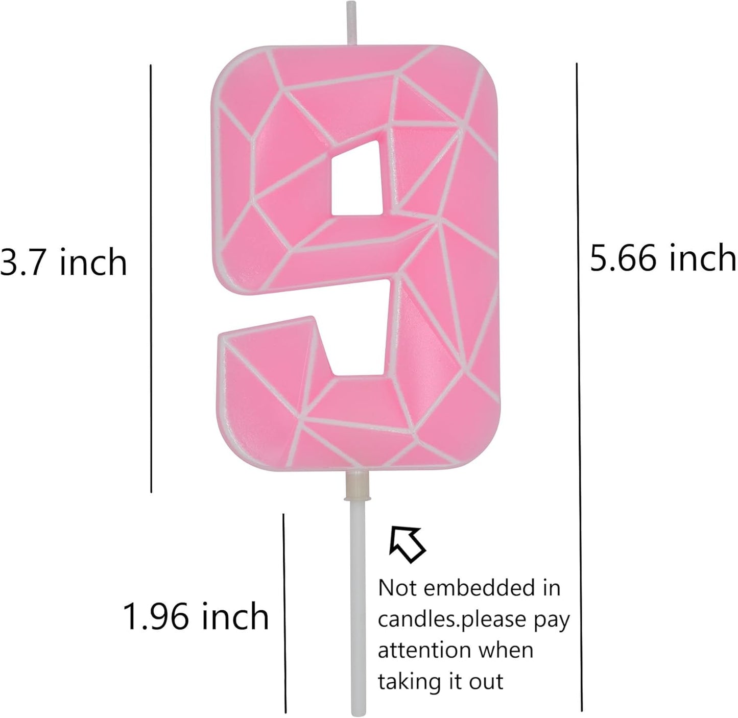 DERVENTA Birthday Candle Big Number 3D Macaron Pink 3.7 inch Party Celebration Anniversary Decoration Cake Topper 1 Piece (Number 9 Macaron Pink)