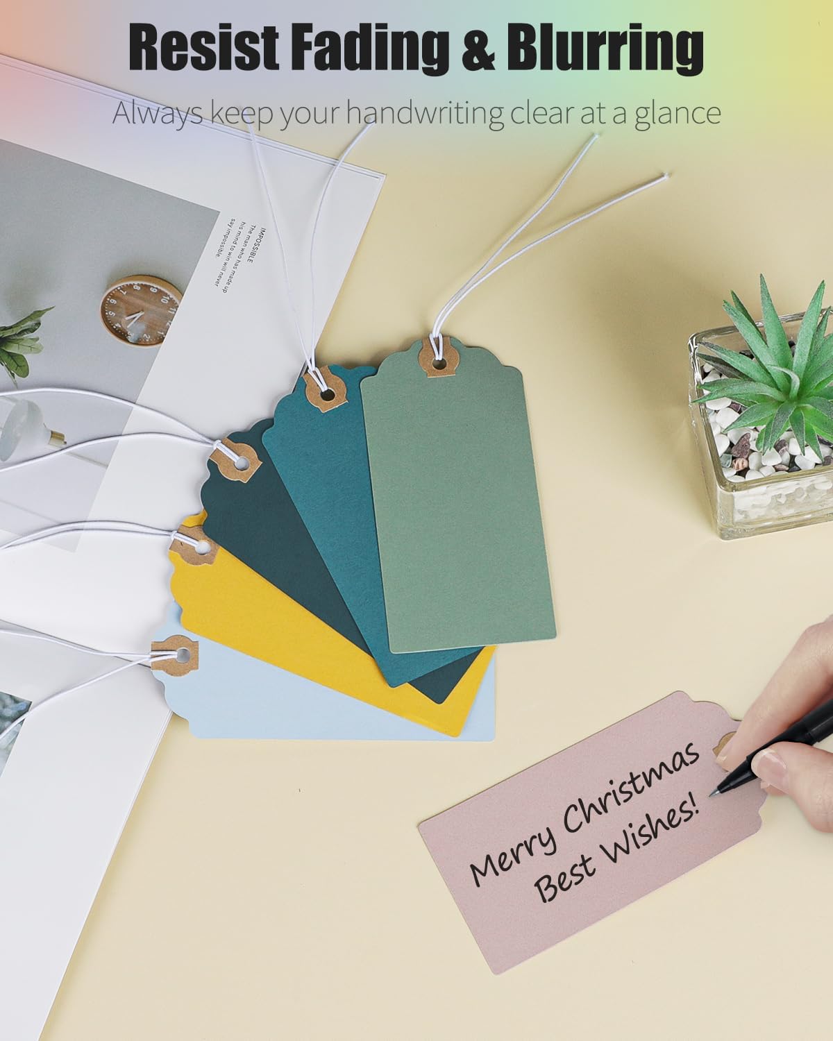 Uniclife 72 Pcs Blank Shipping Tags with Elastic String Attached Colored Cardstock Paper Hang Tags with Reinforced Eyelet Large Marking Tags Price Tags Inventory Labels, 6 Pastel Colors (4.7" x 2.36")