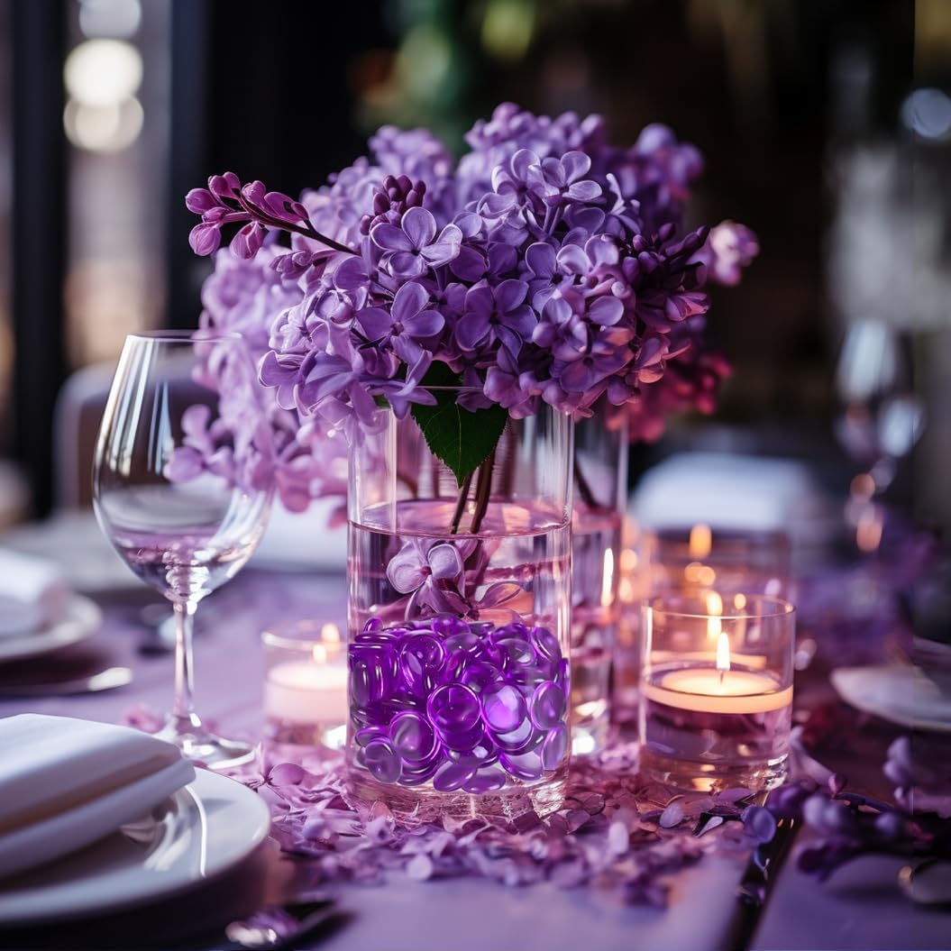 HappyFiller Fall Christmas Decor 630 PCS 0.6 inch Bright Purple Acrylic Flat Marbles No Broken Vase Fillers,Makeup Brush Holder Pebbles,Wedding Centerpieces Party Confetti,Home Accents