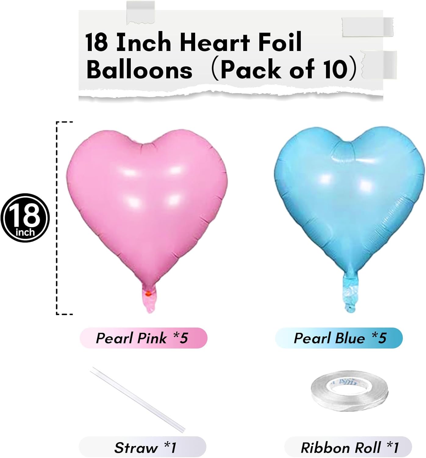 Pink Blue Heart Balloons, 18 Inch Pastel Blue Pink Foil Heart Balloons Pearl Pink Blue Heart Shape Mylar Balloons Baby Blue and Pink Party Balloon for Baby Shower Gender Reveal Birthday