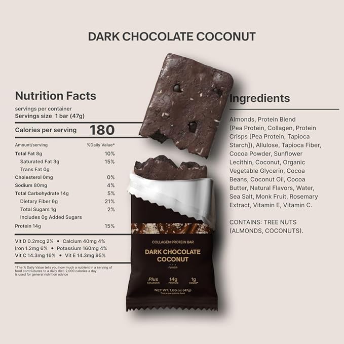 Stars + Honey Protein Bars - Dark Chocolate Coconut, 14g Protein, 1g Sugar, w/Collagen Keto Friendly Snack - Gluten, Dairy, Seed Oil, & Soy Free - High-Protein Snacks for Energy & Recovery -10 pack