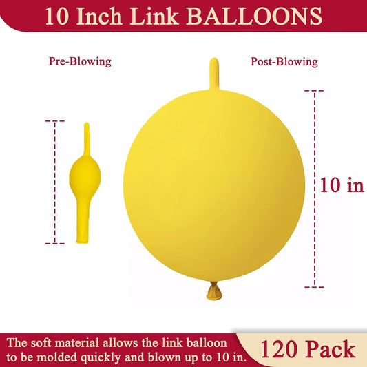 Yellow Link Balloons 10 Inch – 120 Pcs Latex Linking Balloons for Birthday & Summer Party Decor