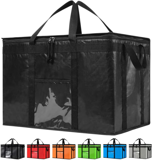 Durable PRO Insulated Cooler Bag and Food Warmer (3XL, 4 pack) for Delivery & Grocery Shopping with Zippered Top, Black Commercial Grade