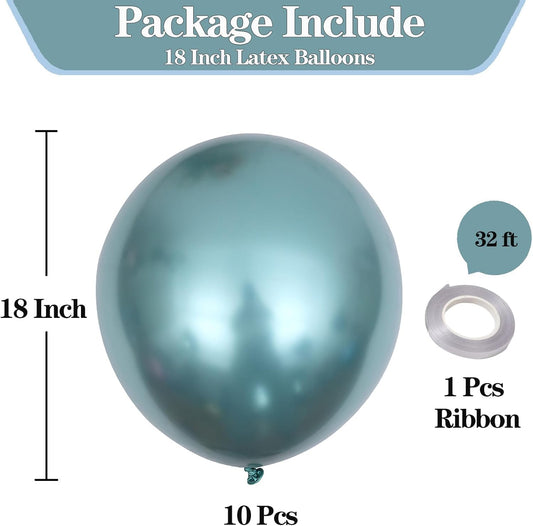 10pcs 18 inch Metallic Green Balloons, Thick Latex Chrome Helium Balloons for Birthday Family Party Wedding Party Baby Shower Decoration Supplies