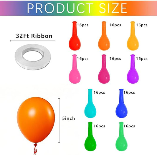 160pcs 5 Inch Balloons Assorted Colors - Small Colorful Ballons Rainbow Balloon Arch Kit for Birthday Party Kindergarten Graduation Fiesta Baby Shower Anniversary Rainbow Party