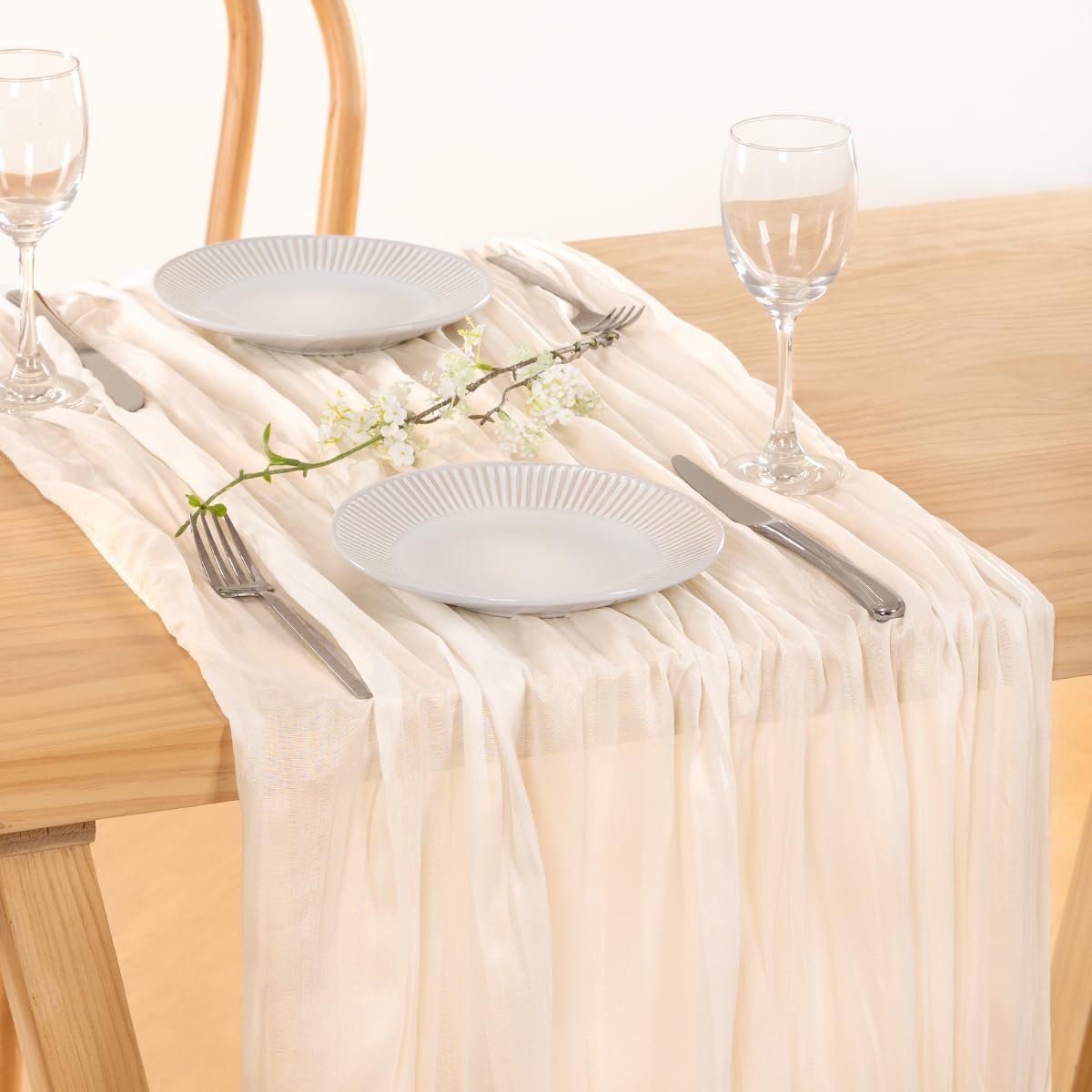 MLMC 8 Pack Ivory White Table Runner Rustic Gauze Cheesecloth Table Runner 10ft Cheese Cloth Cenerpiece 35x120 Inches for Fall Dessert Anniversary Wedding Bridal Baby Shower Decor