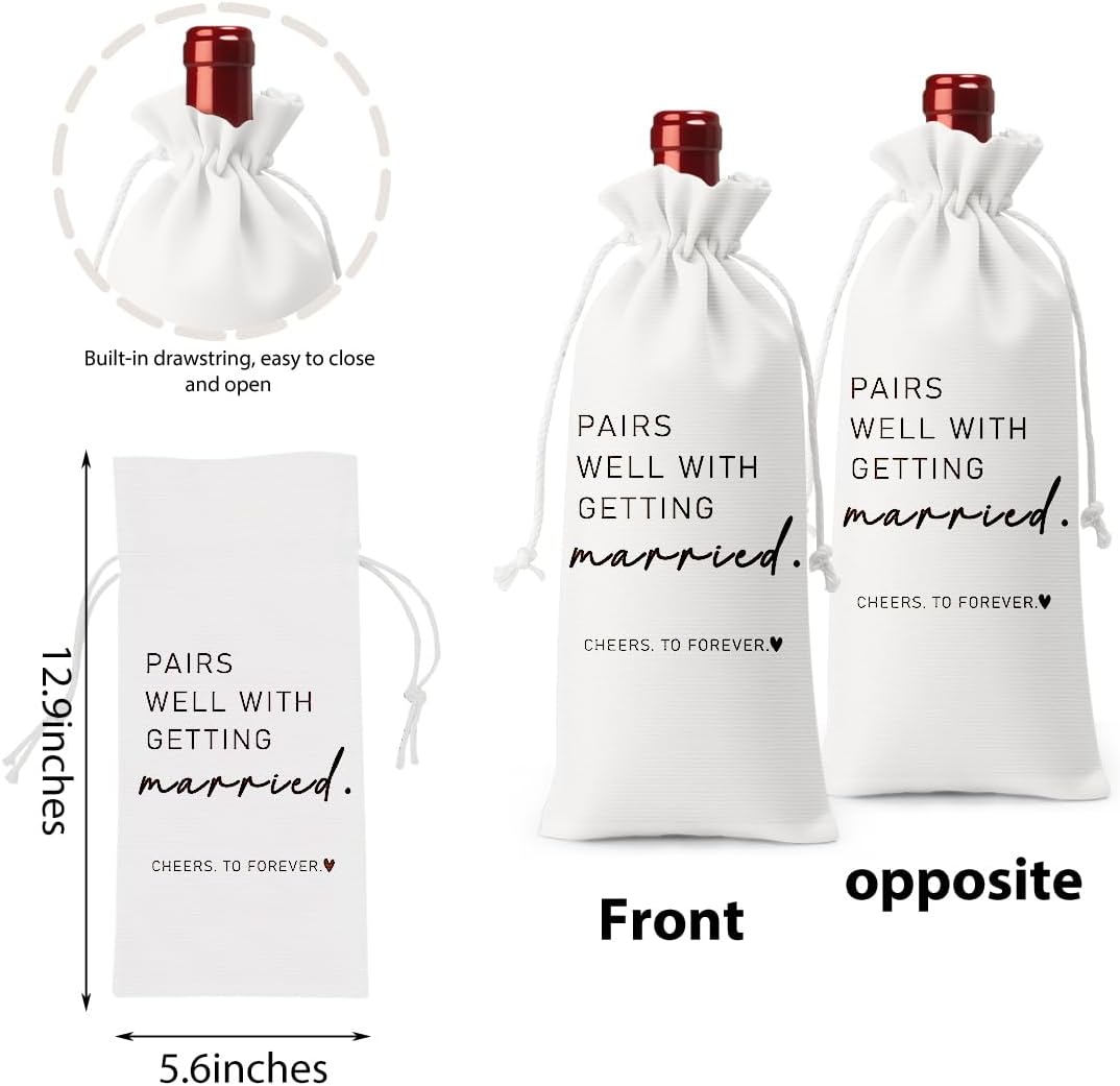 Married Wine Bag Married Gifts for Couples Mr Mrs Marriage Honeymoon Gift Wedding Party Decorations Getting Engaged Wine Bottle Bag Champagne Bottle Wraps Bags （White）