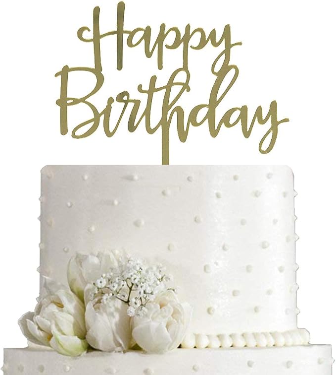 Happy Birthday Cake Topper, Birthday Party Decorations, Mirror Gold Acrylic