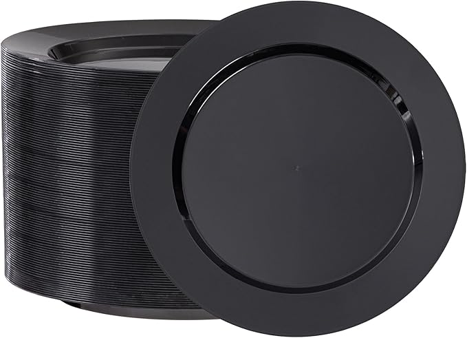 100PCS Black Plastic Plates, 10 Inch Disposable Dinner Plate Party, Heavy Duty Disposable Plastic Plates for Party, Wedding and Birthday