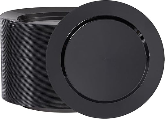 100PCS Black Plastic Plates, 10 Inch Disposable Dinner Plate Party, Heavy Duty Disposable Plastic Plates for Party, Wedding and Birthday