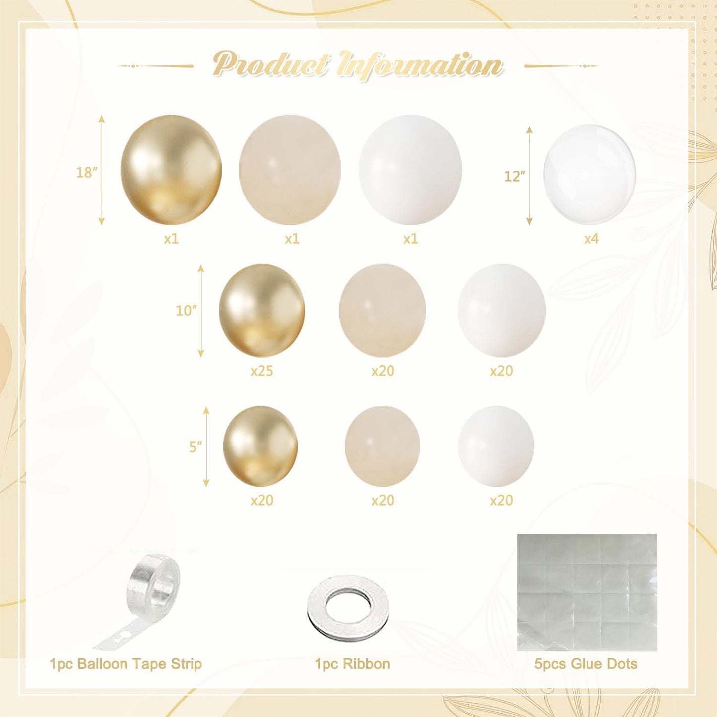 White and Gold Balloon Garland Arch Kit 132Pcs Metallic gold Ivory white Cream White Clear Balloons Different Sizes for Wedding Engagements Birthday Bridal Shower Baby Shower Anniversary Decorations