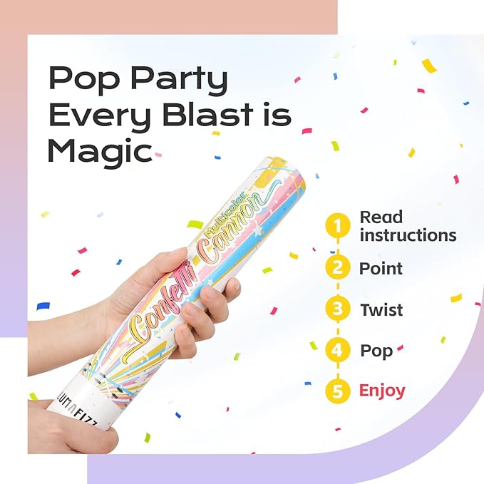 12 InchConfetti Biodegradable [6 Pack Confetti Cannons | Multicolor Confetti Poppers for Wedding Celebration, Birthday Party Christmas Eve and Christmas Gifts and New Year Celebration (Dopamine color)