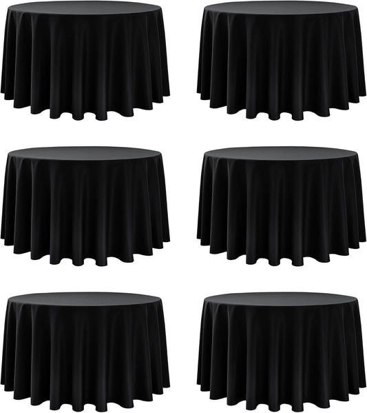 6-Pack Black Round Tablecloths, 120 Inches, Stain-Resistant Polyester for 5-6 Ft Round Tables - Washable Table Covers for Weddings, Banquets, Birthday Parties, Events