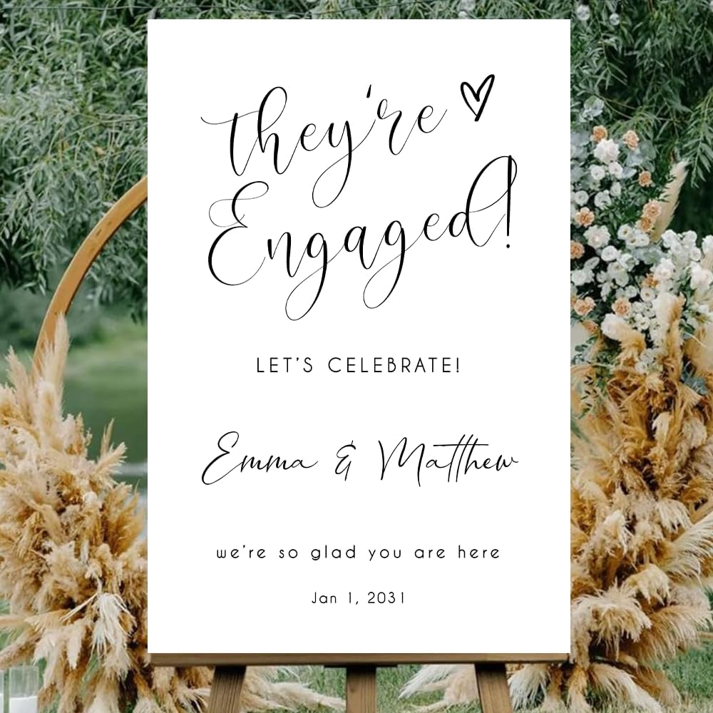 Personalized Engagement Welcome Sign – Minimalist Engagement Party Yard Sign – We’re Engaged Signs – Engagement Party Decorations for Couple - She Said Yes! (Version 2)