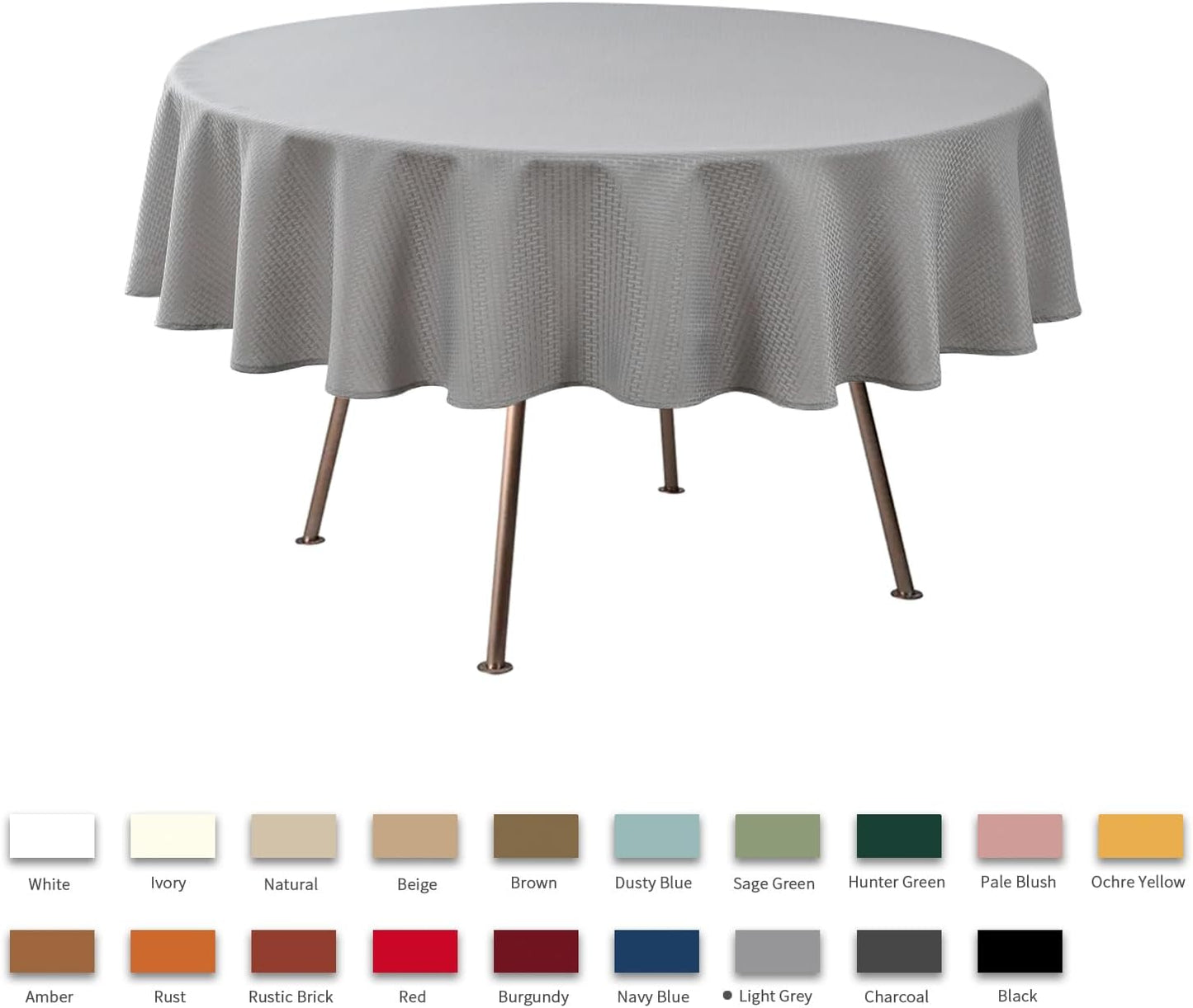 maxmill Round Weaved Texture Design Tablecloth Spill-Proof Wrinkle Free Soft Washable Table Cloth for Circular Table Cover, for Dining Room Buffet Banquet Parties Holiday Dinner, 70 Inch Light Grey