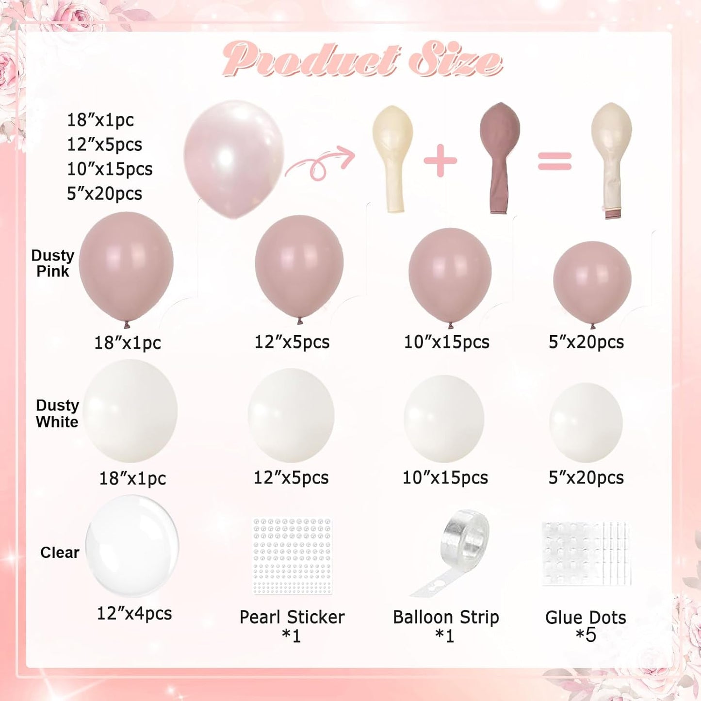 CROSSFINGERS Pearl Dusty Pink Balloon Garland Arch Kit,Double Stuffed 168pcs Pearl White Balloons for Birthday Wedding Baby Shower Bridal Shower Engagement Party Decorations ﻿ Decorations