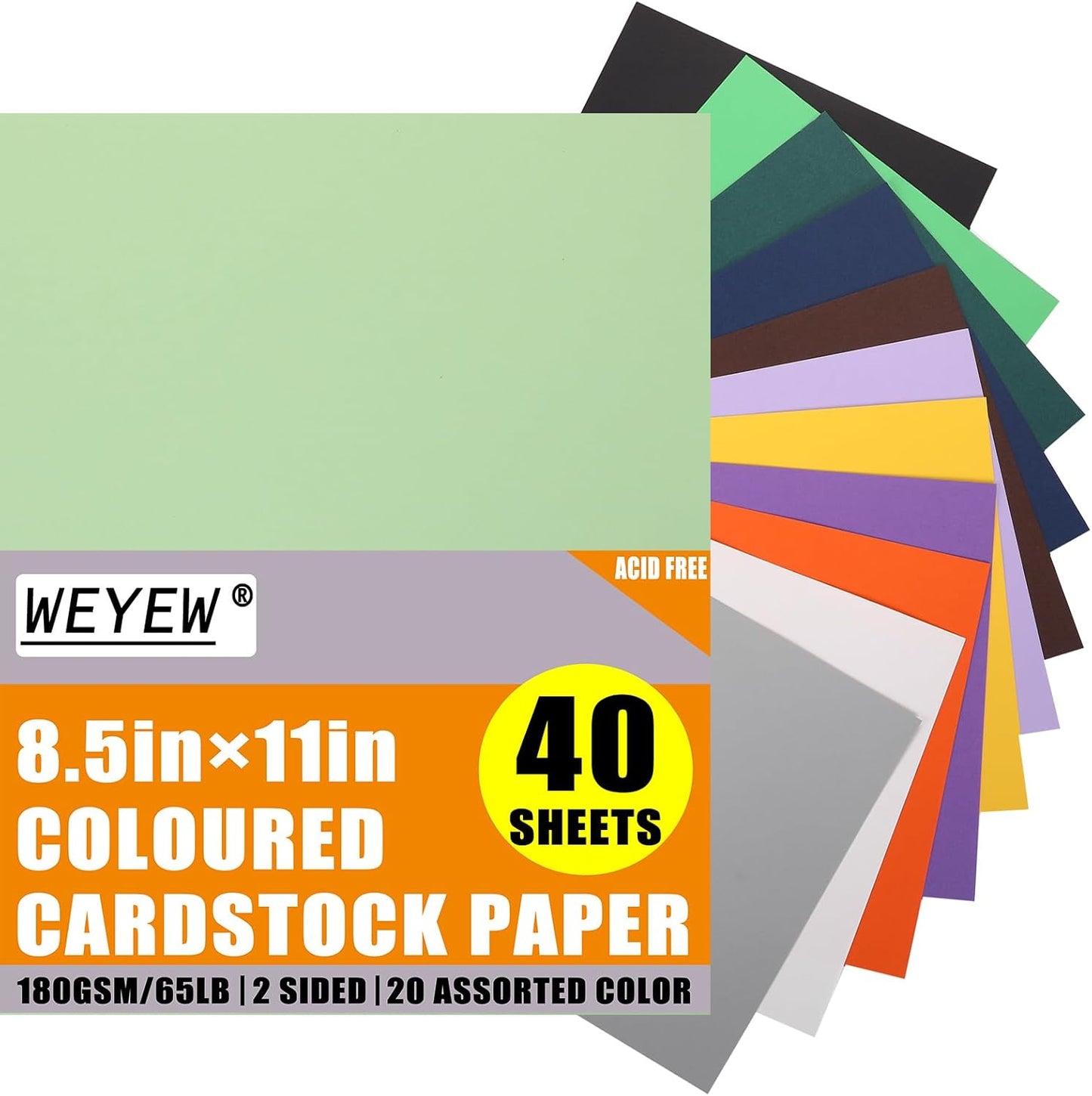 Colored Cardstock 8.5 x 11 Assorted, 40 Sheets, 20 Color Copy Paper, 65 LB/180 GSM for Card Making, Craft, Scrapbooking, Party Decors, Kids School Supplies