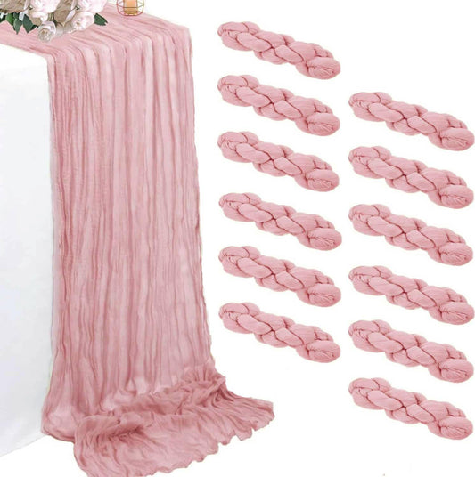 12 Pack Pink Cheesecloth Table Runners 35 x 120 Inch – Rustic Boho Gauze Table Runner for Wedding Arch, Party Decoration, Bridal Shower, Reception, Farmhouse Dining Decor
