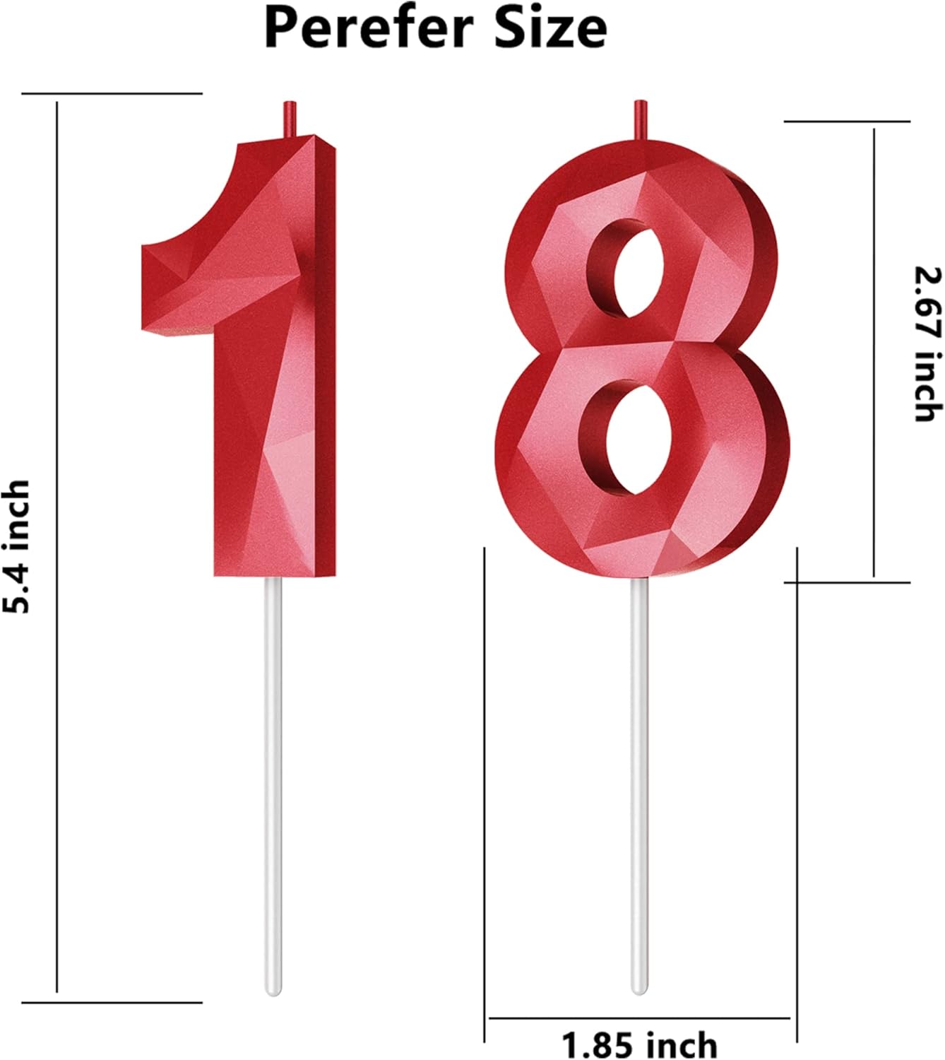 Number Birthday Candles(18 Candle Red) 3D Diamond Shape Number Happy Birthday Cake Candles for Birthday Party Wedding Decoration Reunions Theme Party