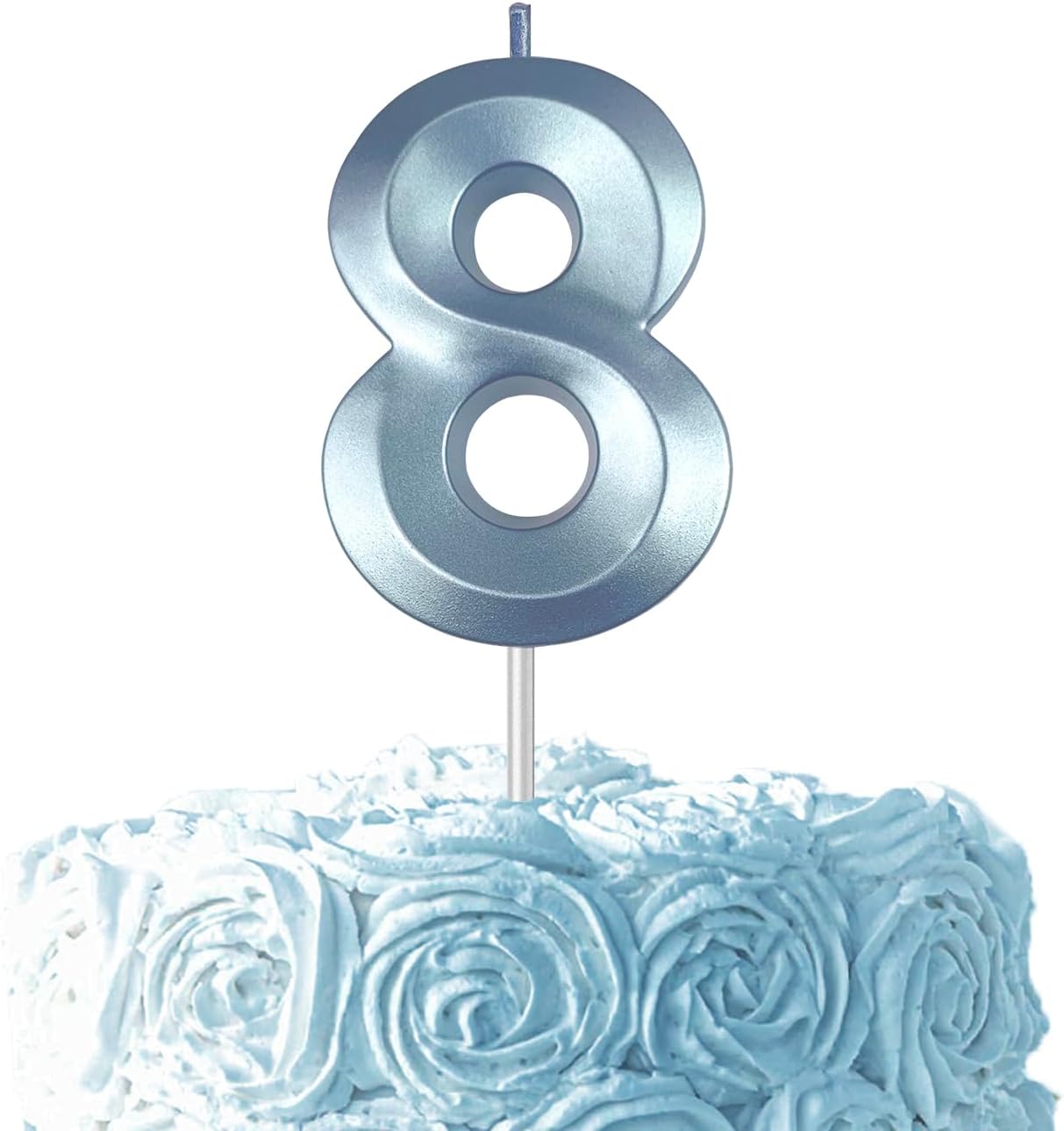 Blue Number 8 Candles, 3D Diamond 2.76 Inch Cake Topper Birthday Candles for Wedding Anniversary Cake Decorations, Happy Birthday Party Decorations