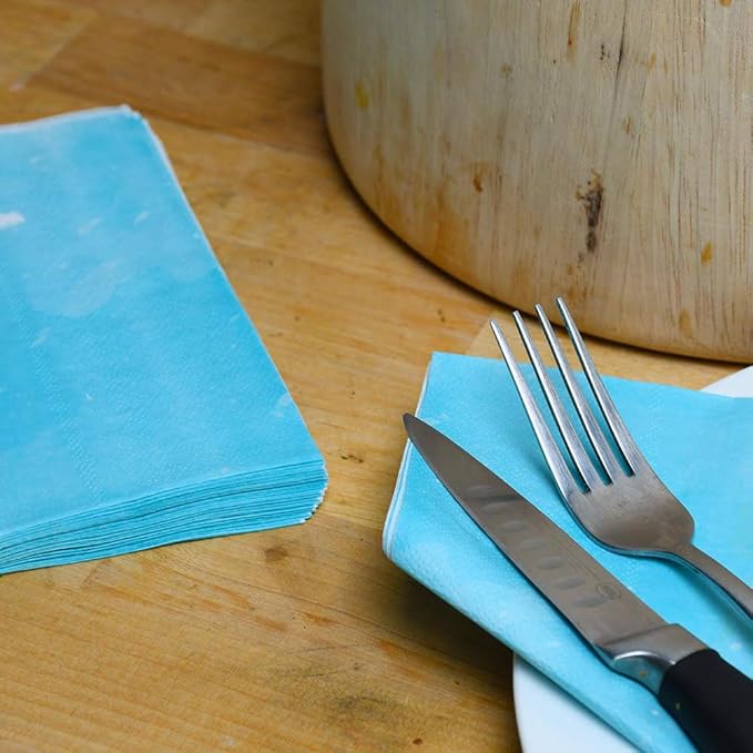SOLAS Beautifully Designed 2 Ply Square Blue Paper Napkins - 20 Pack Fun & Colorful Teal & Blue Pastel