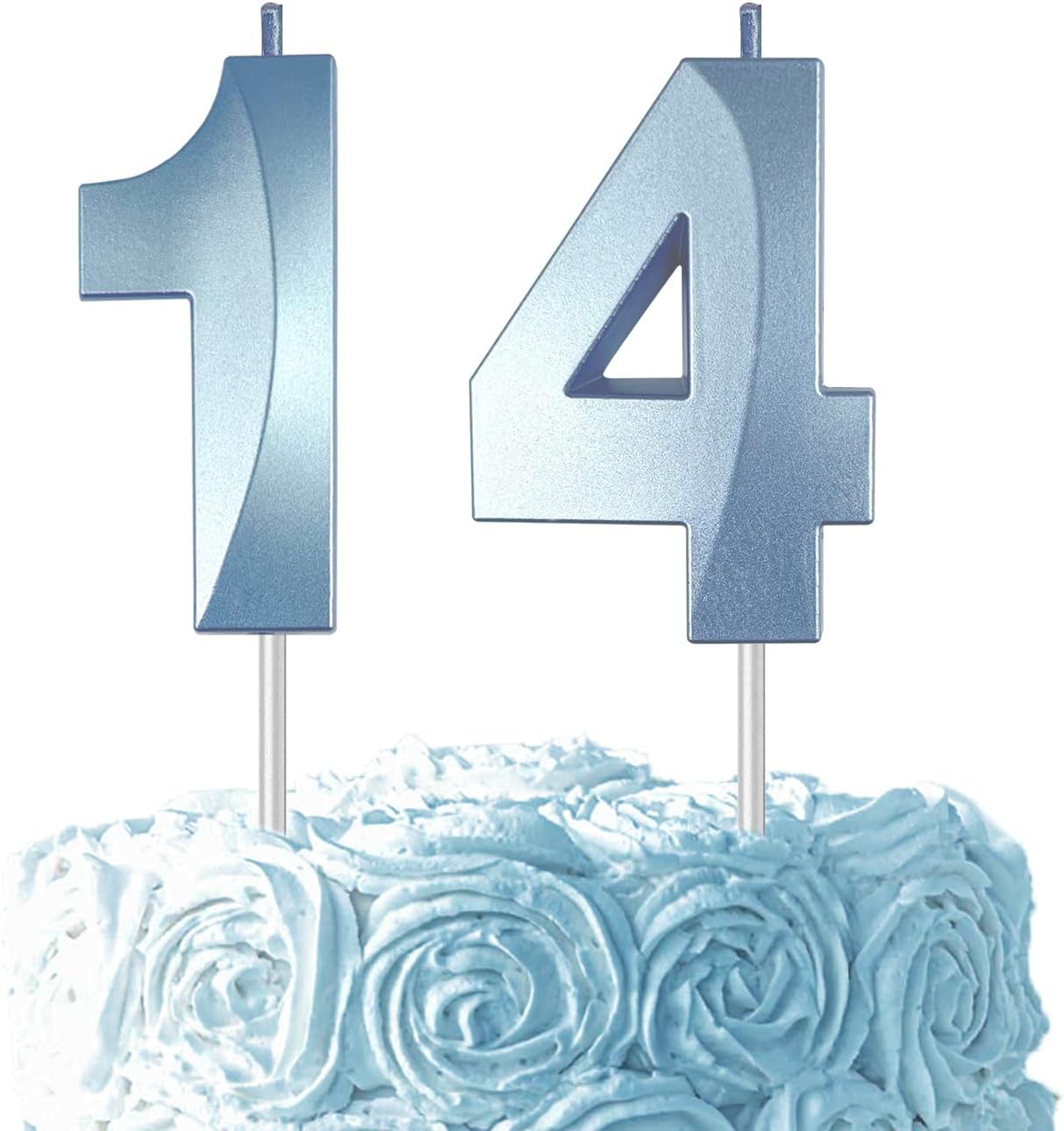 Blue Number 14 Candles, 3D Diamond 2.76 Inch Cake Topper Birthday Candles for Wedding Anniversary Cake Decorations, Happy Birthday Party Decorations