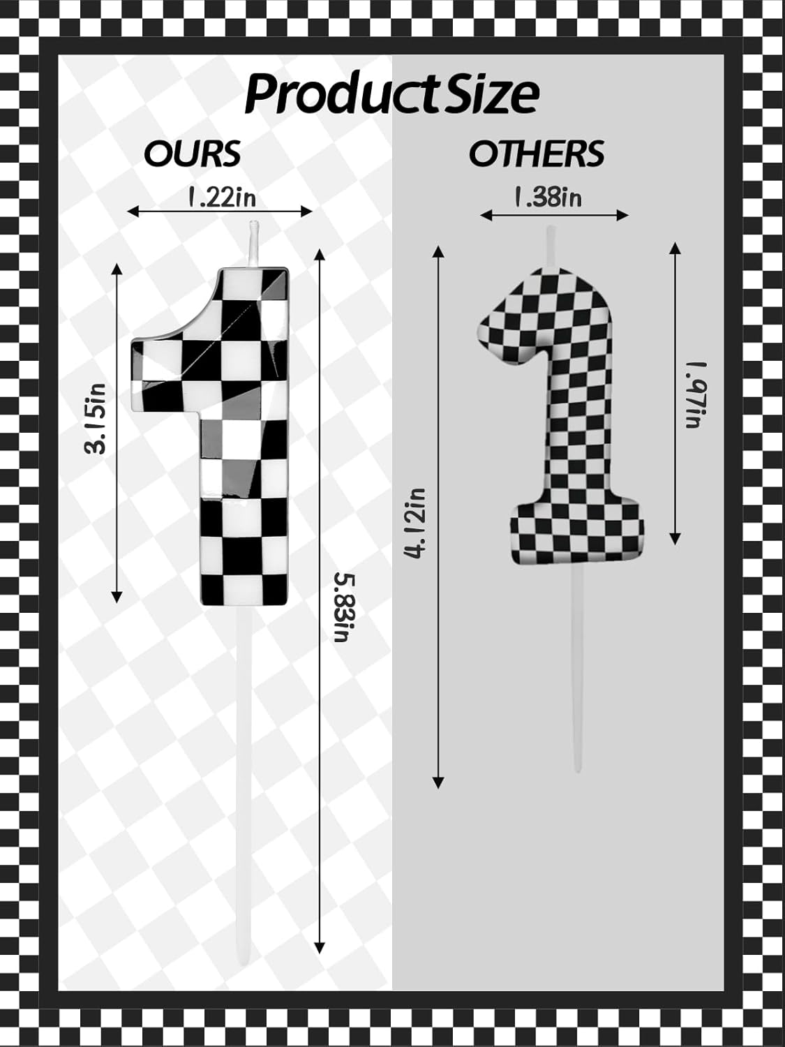 Number 1 Racing Cars Birthday Candles,2.68 Inch Black White Checkered Birthday Number Candles, Cool Racing Themed Number Candles for Boys and Girls, Kids Race Car Themed Party Decorations Supplies