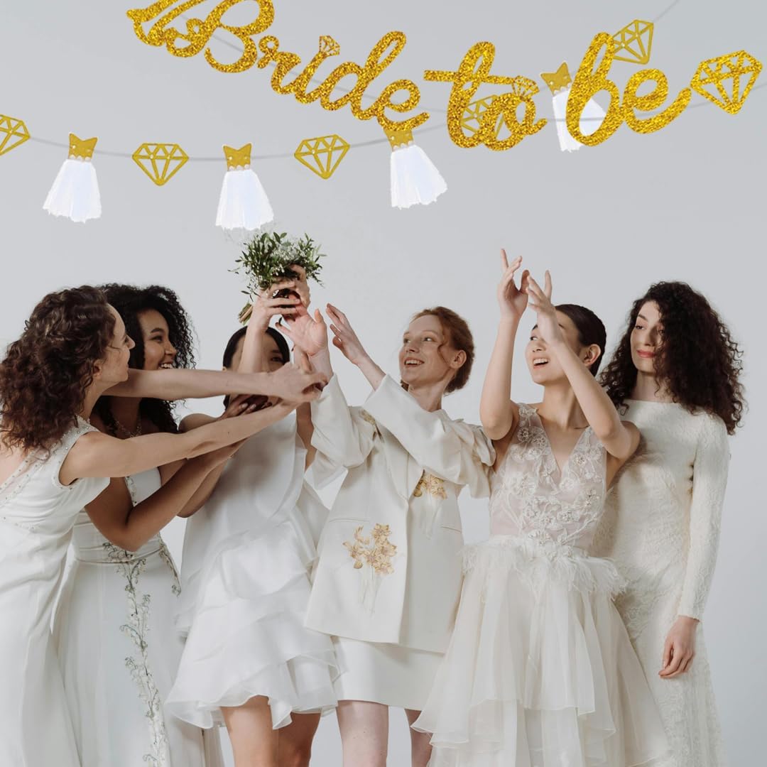 Bride To Be Banner Gold Glitter Wedding dress Banner for Bachelorette Party Decoration Engagement Bridal Shower Supplies
