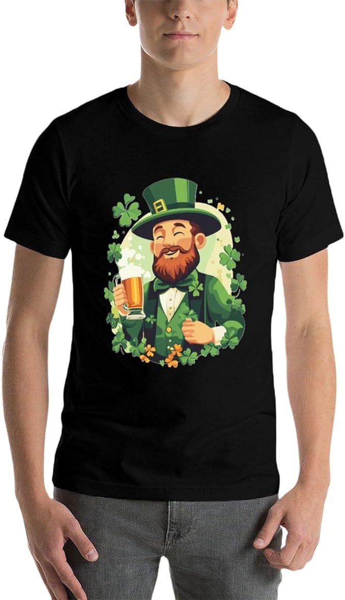 St Patricks Day Shirt Men Funny Clover Print Novelty Cool Hippie Short Sleeve Crewneck Cotton Comfy Tshirts