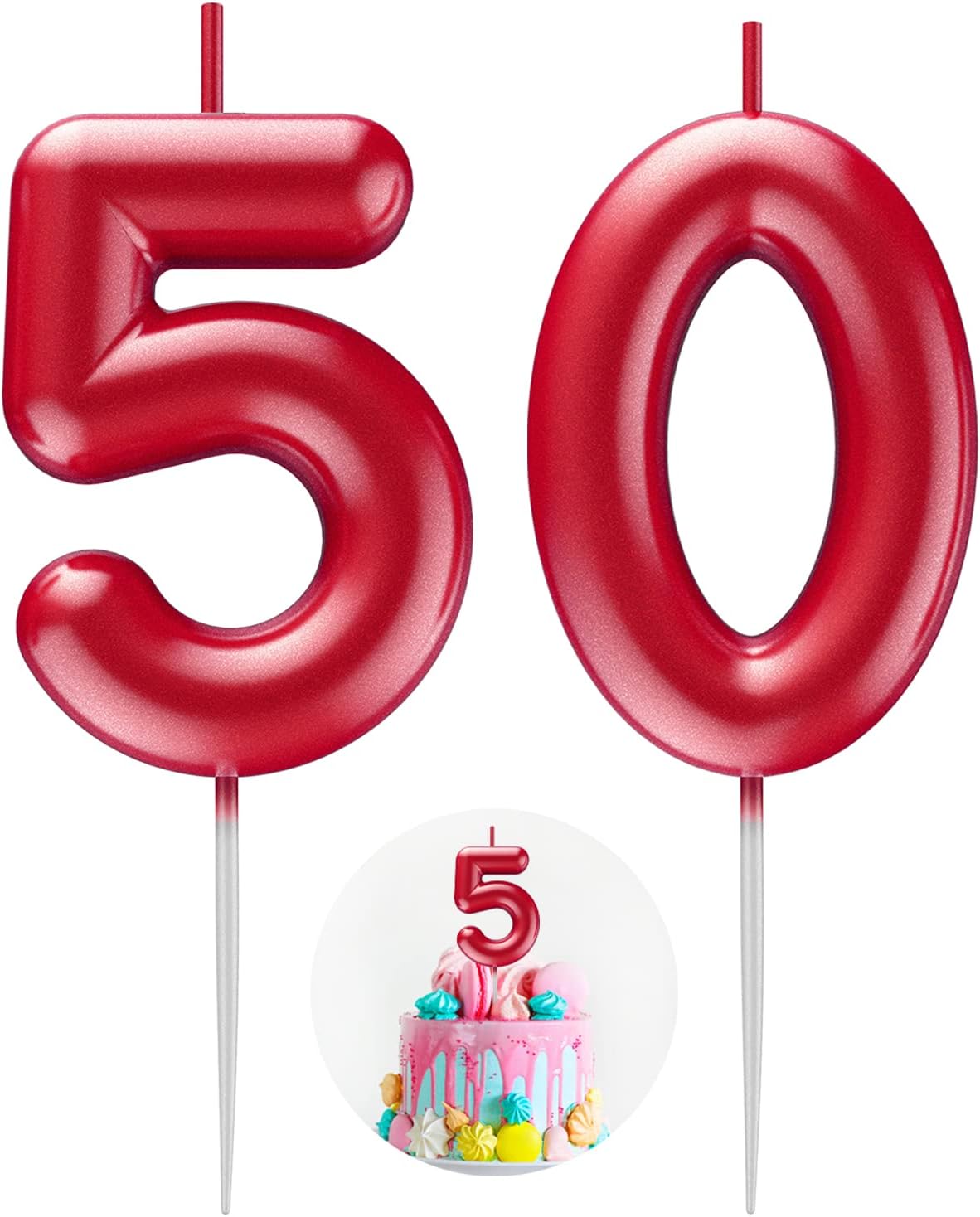 Red Number 50 Candle Happy Birthday 3D Number Candles for Birthday Cake Party Decoration Wedding Anniversary Celebration Supplies
