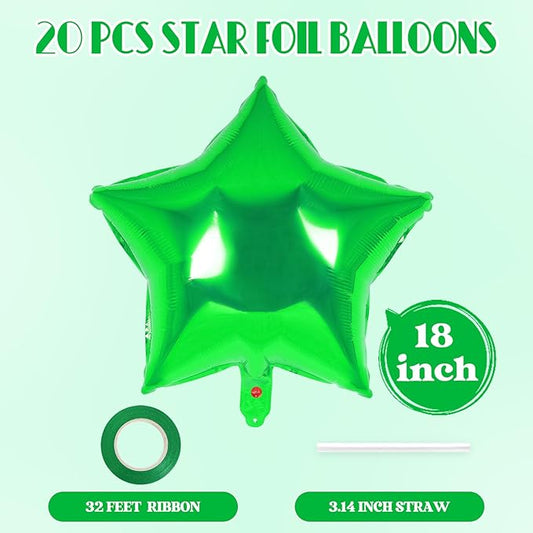 20 Pcs Star Balloons,18 Inch Green Star Foil Balloons,Stars Shaped Balloon Mylar Helium Balloon for Birthday Party Anniversary Wedding Baby Shower Decorations (Green)