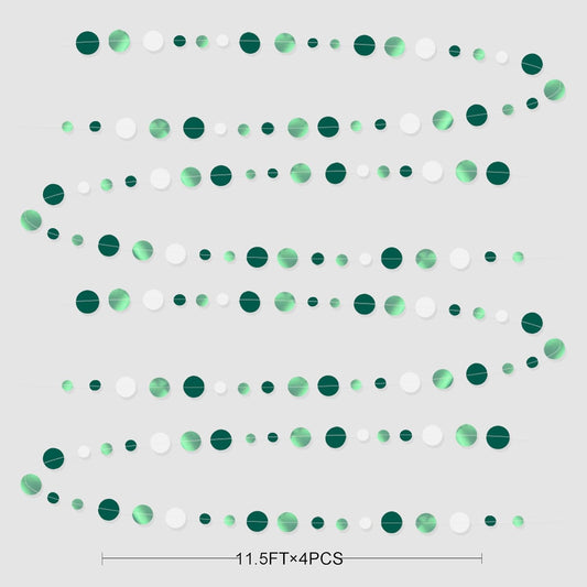 46 Ft Sage Green Party Decorations Metallic Sage Green White Polka Dots Garlands Hanging Paper Circle Dots Streamer for Birthday Baby Shower Engagement Graduation Wedding Party Decorations Supplies