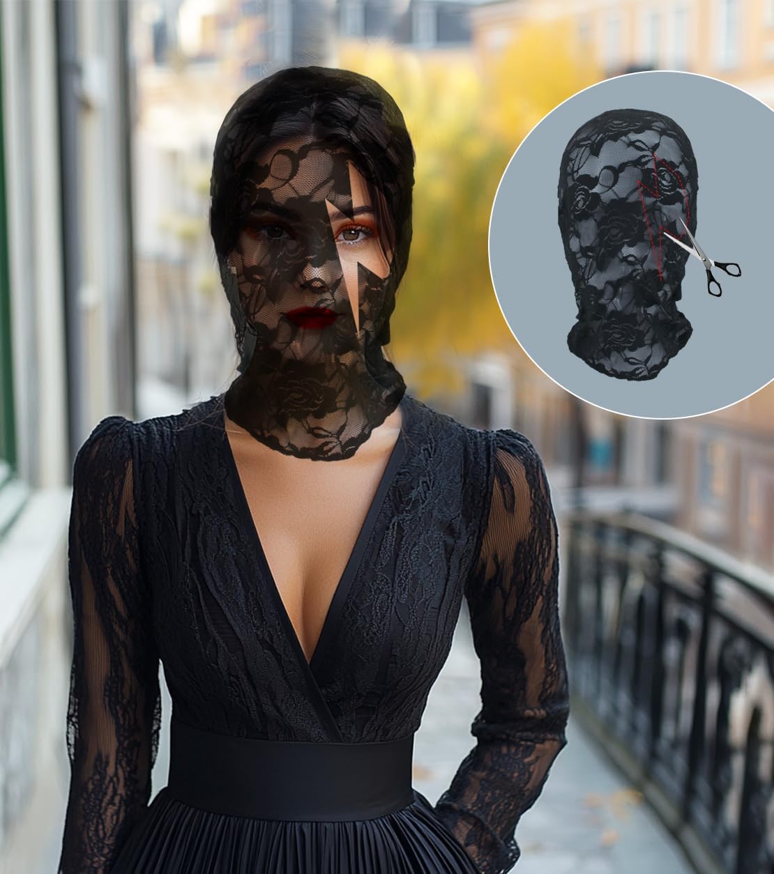 Floral Lace Full Face Mask, Wrist Cuff, Hair Bibbon for Photography Halloween Cosplay DIY Enthusiasts