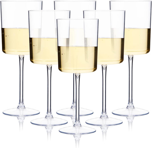 Ciaell 6 Pack Plastic Wine Glasses - 10 Oz Plastic Disposable Wine Glasses with Stem Perfect for Parties & Weddings & Poolside & Outdoors & Camping