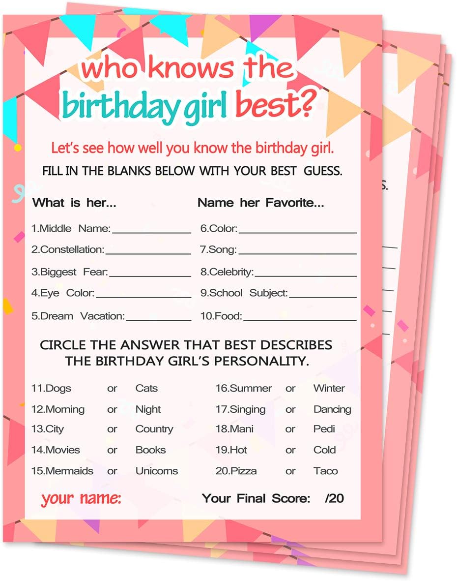 Yangmics Direct Who Knows The Birthday Girl Best, Birthday Girl Games - 20 Game Cards