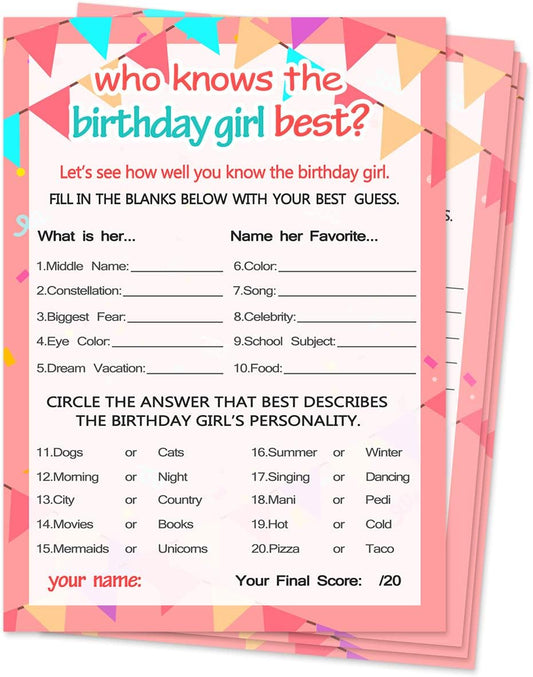 Yangmics Direct Who Knows The Birthday Girl Best, Birthday Girl Games - 20 Game Cards