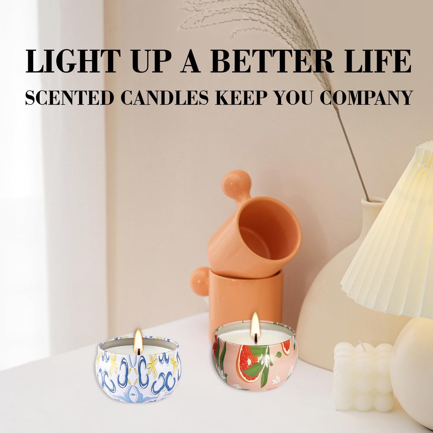 2 Pack Home Scented Candle, Grapefruit and Pine Scented Candles Ladies Gift Set, Soy Wax, Long Burning and Tin Candles, Birthday, Mother's Day, Anniversary.